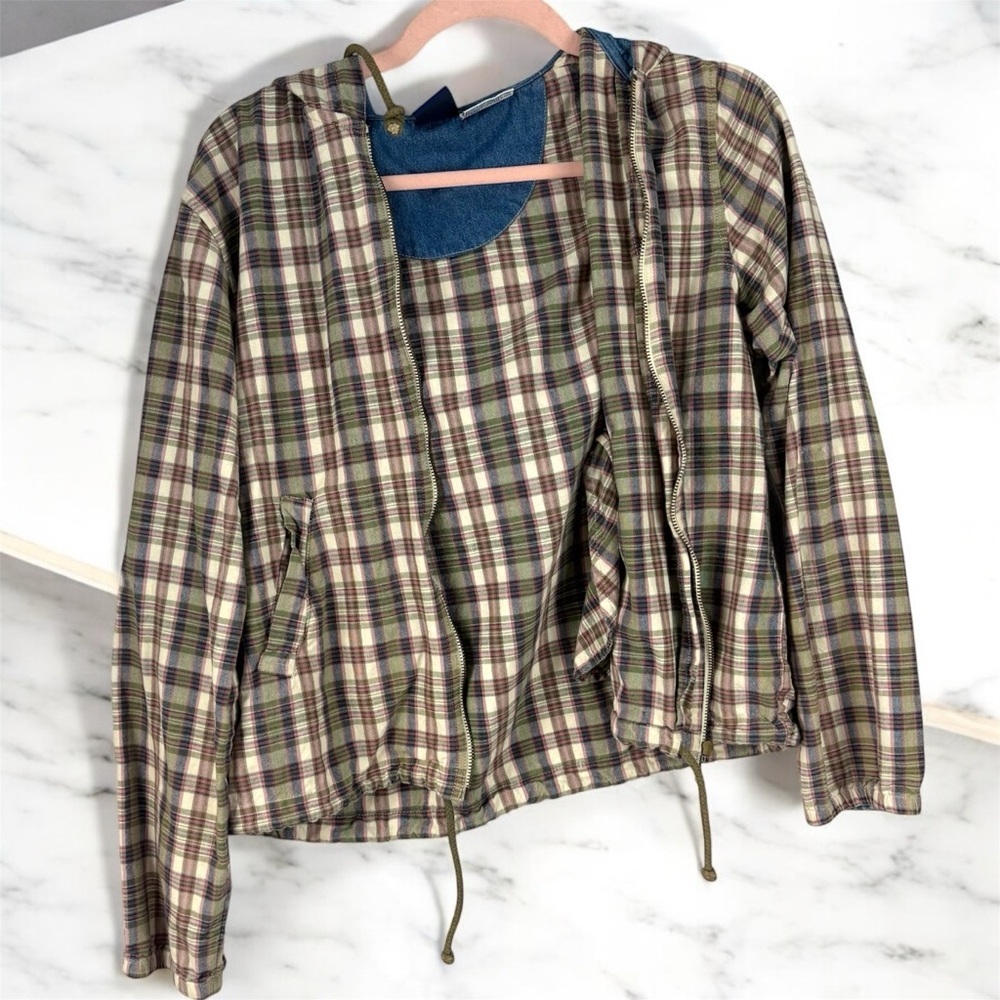 VTG DCC Plaid Zip-Up Hoodie 100% Cotton W/ Drawstring Hood and Waistband M - Picture 6 of 9